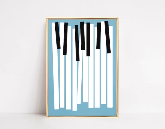 Tilted Piano Keys Abstract Keyboard Illustration Sky Blue Music Poster