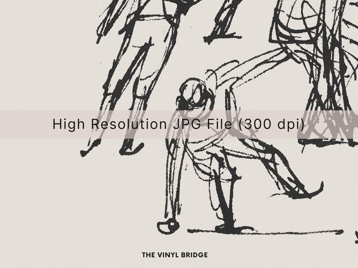 Vintage Ice Skaters Line Drawing Winter Holiday Figure Art Poster - Image 3