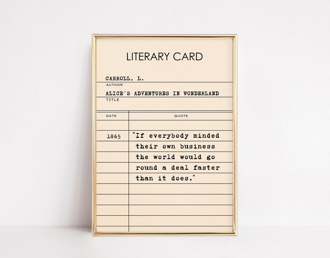 Alice In Wonderland Literary Card Lewis Carroll 1865 Quote Poster