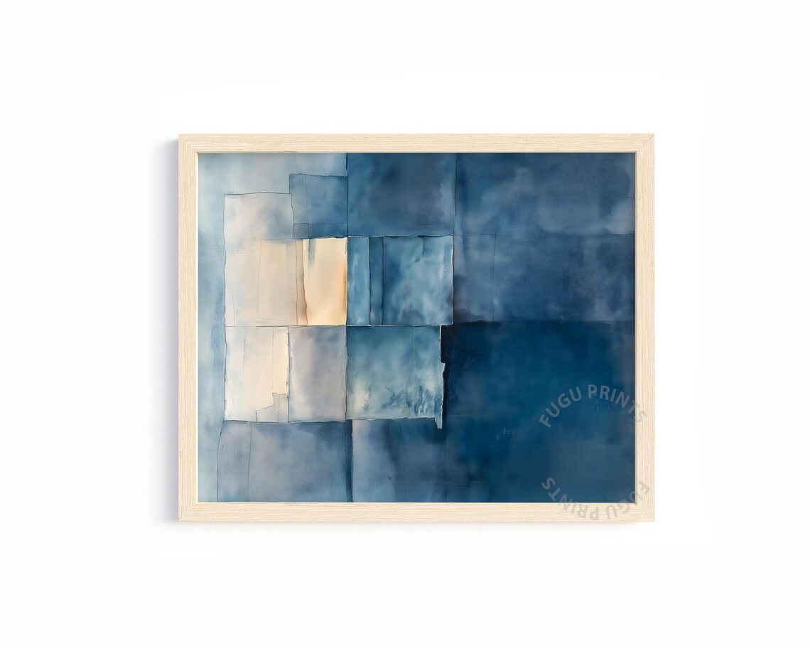 Blue Abstract Geometric Art Print, Modern Minimalist Decor