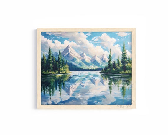 Mountain Lake Reflection, Impressionist Landscape
