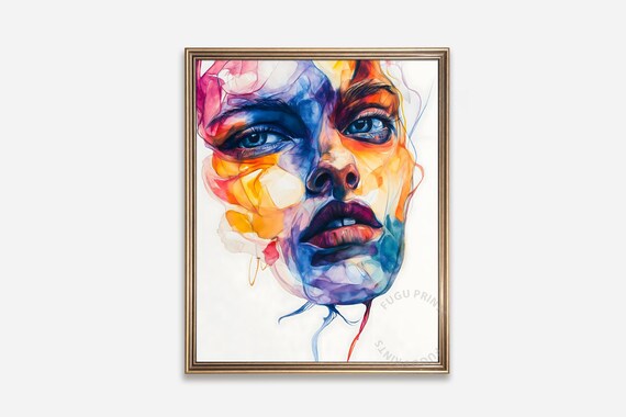 Abstract Woman Portrait, Watercolor Wall Decor