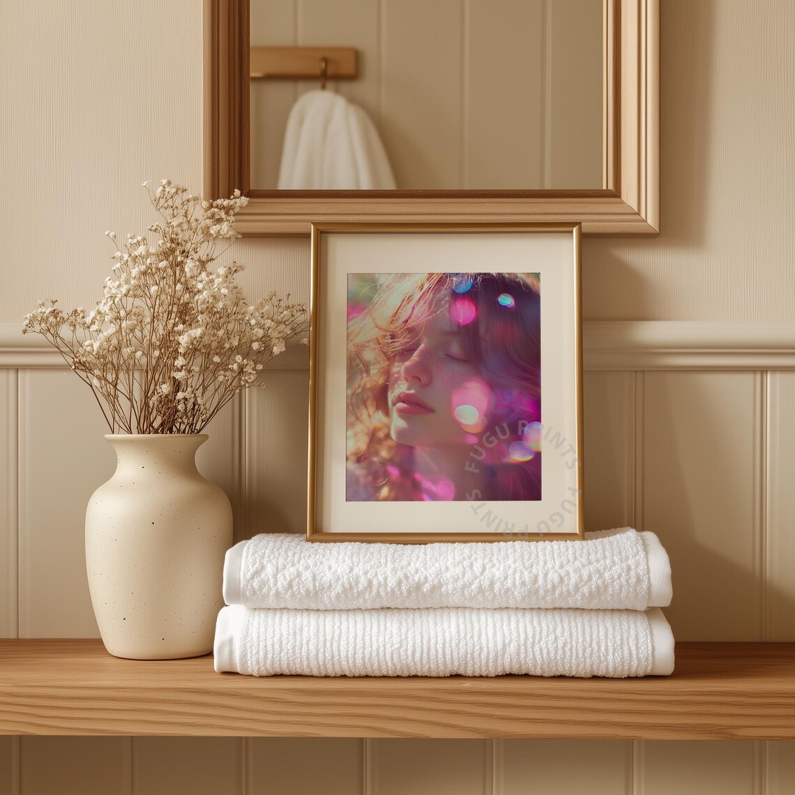 Dreamy Woman Portrait with Pink Bokeh Sunlight Ethereal Poster - Image 3