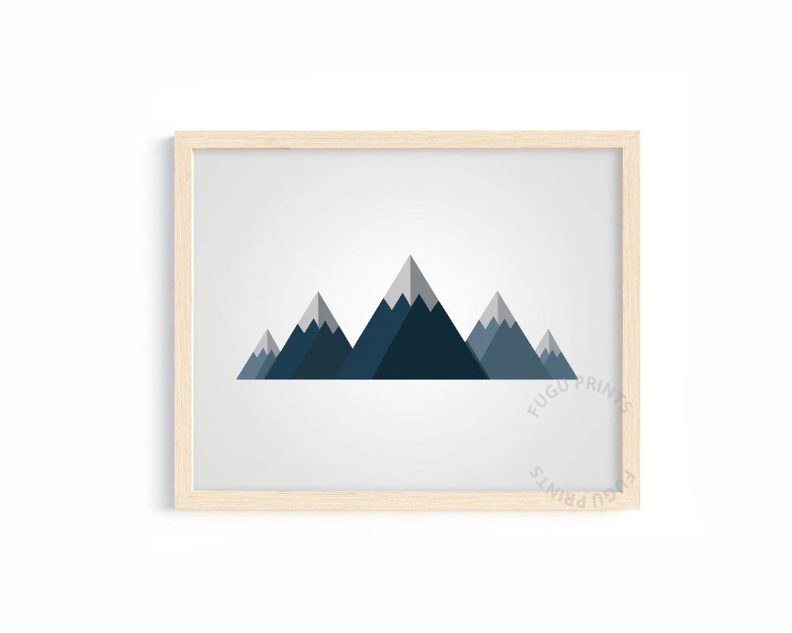 Geometric Mountain Print Minimalist Blue Gray Landscape Wall Art Modern Home Decor 397