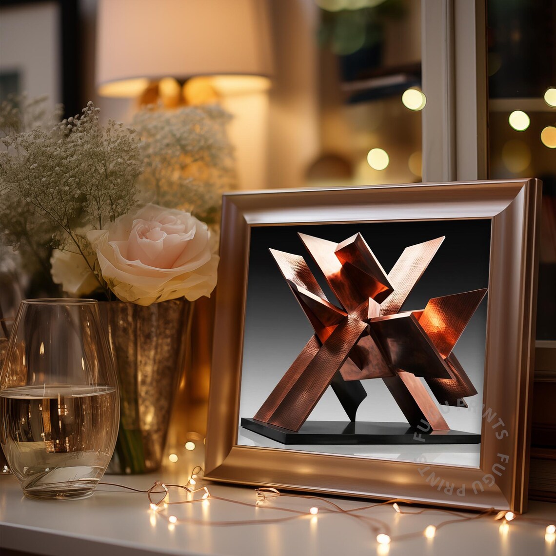 Copper Geometric Abstract, Modern Wall Art - Image 3