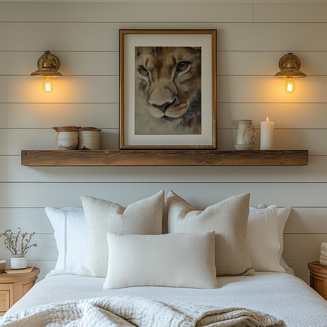 Majestic Lioness Portrait Close Up Rustic Wild Animal Art Poster - Image 2