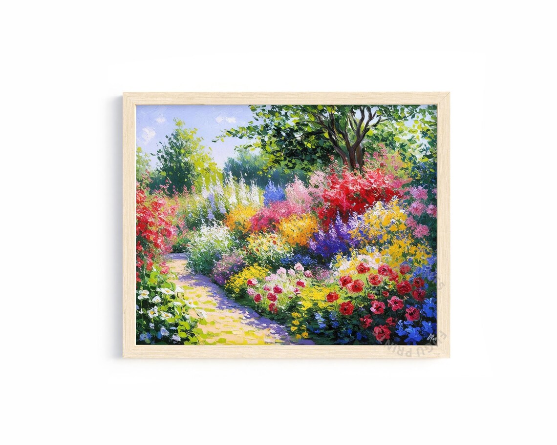 Impressionist Garden Path, Monet Style Floral Landscape