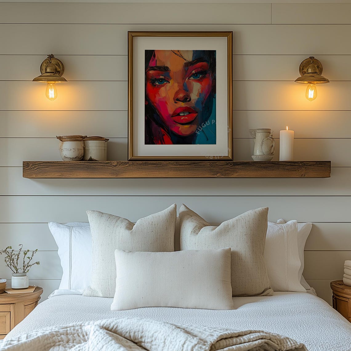 Abstract Woman Portrait Bold Colors Modern Wall Art Blue Eyes 153 - Image 2