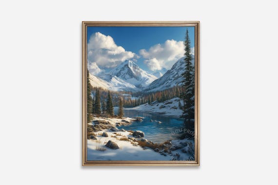 Winter Lake Mountain Wall Art Cabin Decor Landscape 237