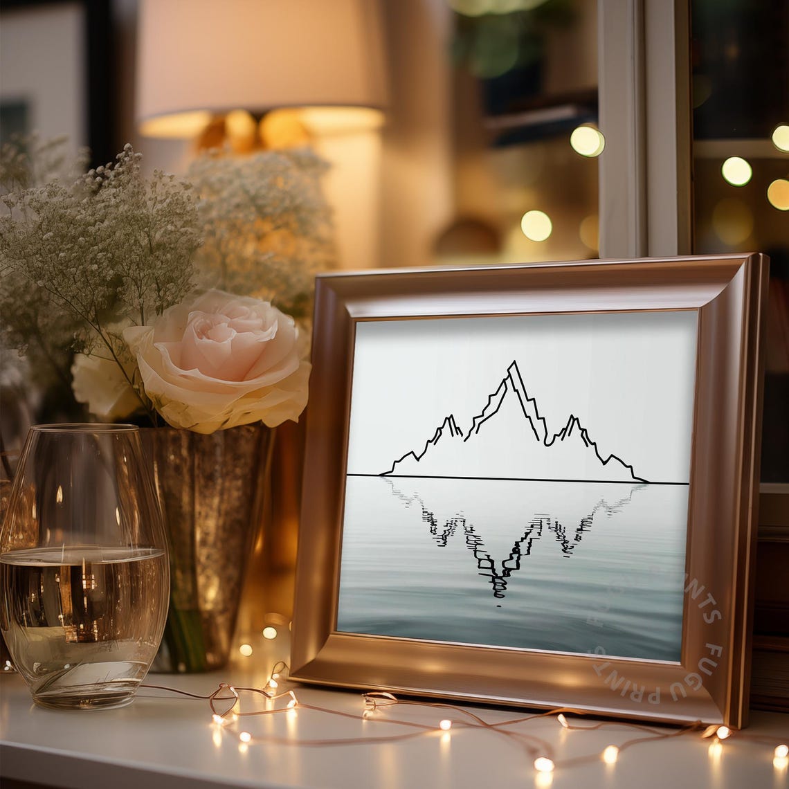 Mountain Reflection Print Minimalist Line Art 388 - Image 3