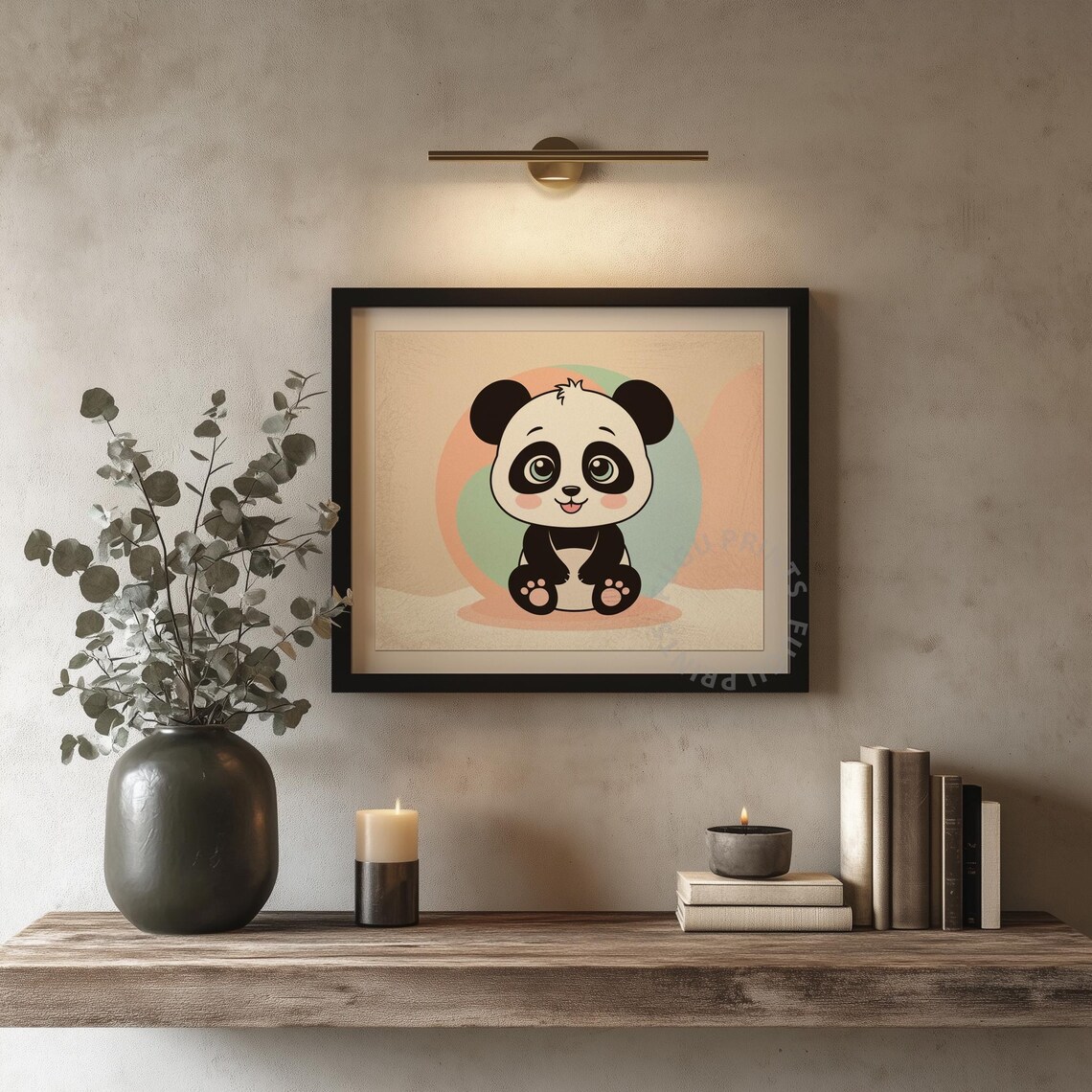 Cute Smiling Baby Panda on Pastel Pink Mint Circles Nursery Wall Art - Image 4