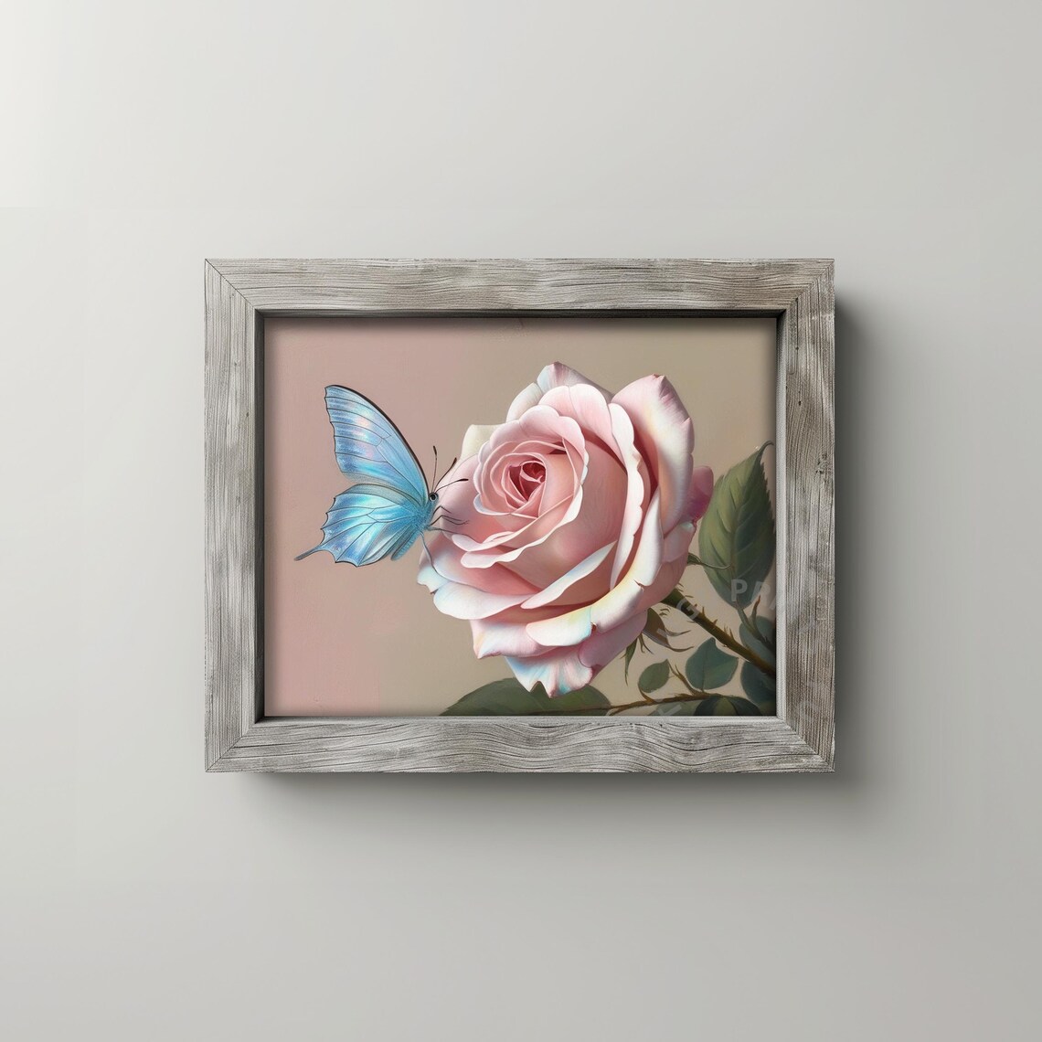 Pink Rose Butterfly Art, Romantic Floral Decor - Image 2