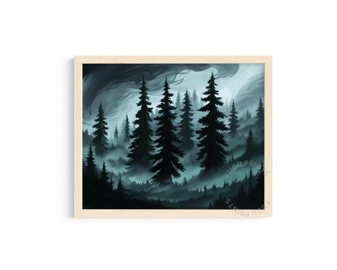Misty Forest Gothic Wall Art, Dark Landscape