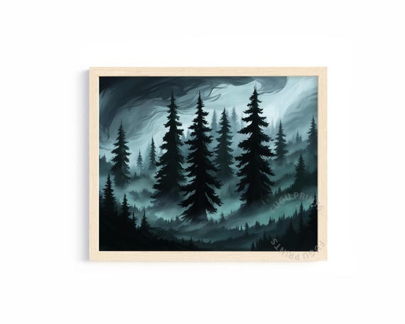 Misty Forest Gothic Wall Art, Dark Landscape