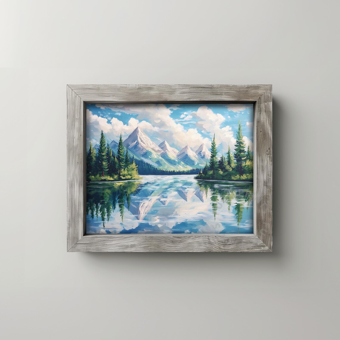 Mountain Lake Reflection, Impressionist Landscape - Image 2