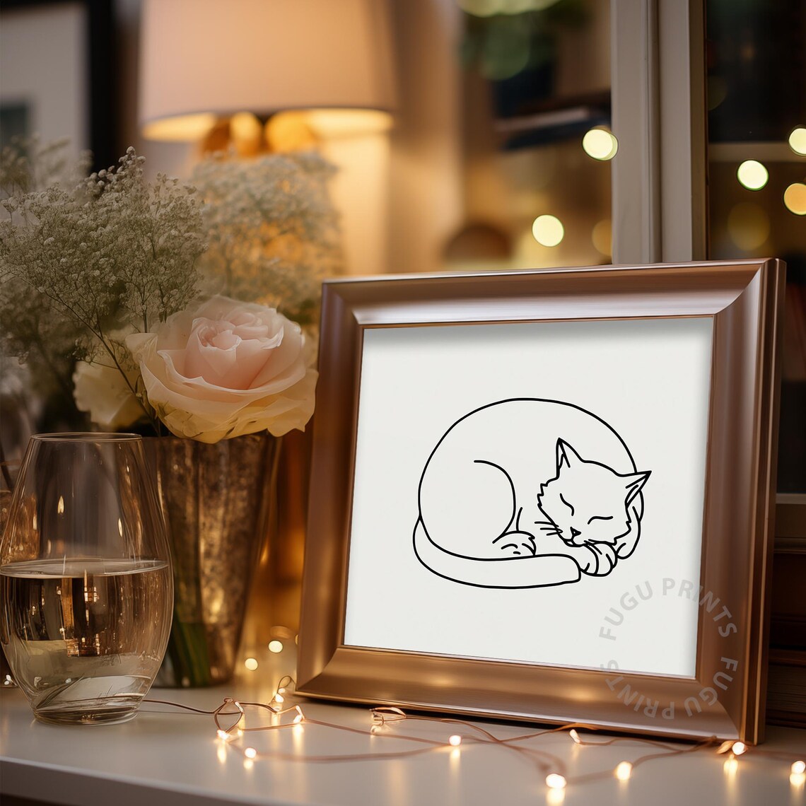 Sleeping Cat Line Art, Minimalist Nursery Decor - Image 3