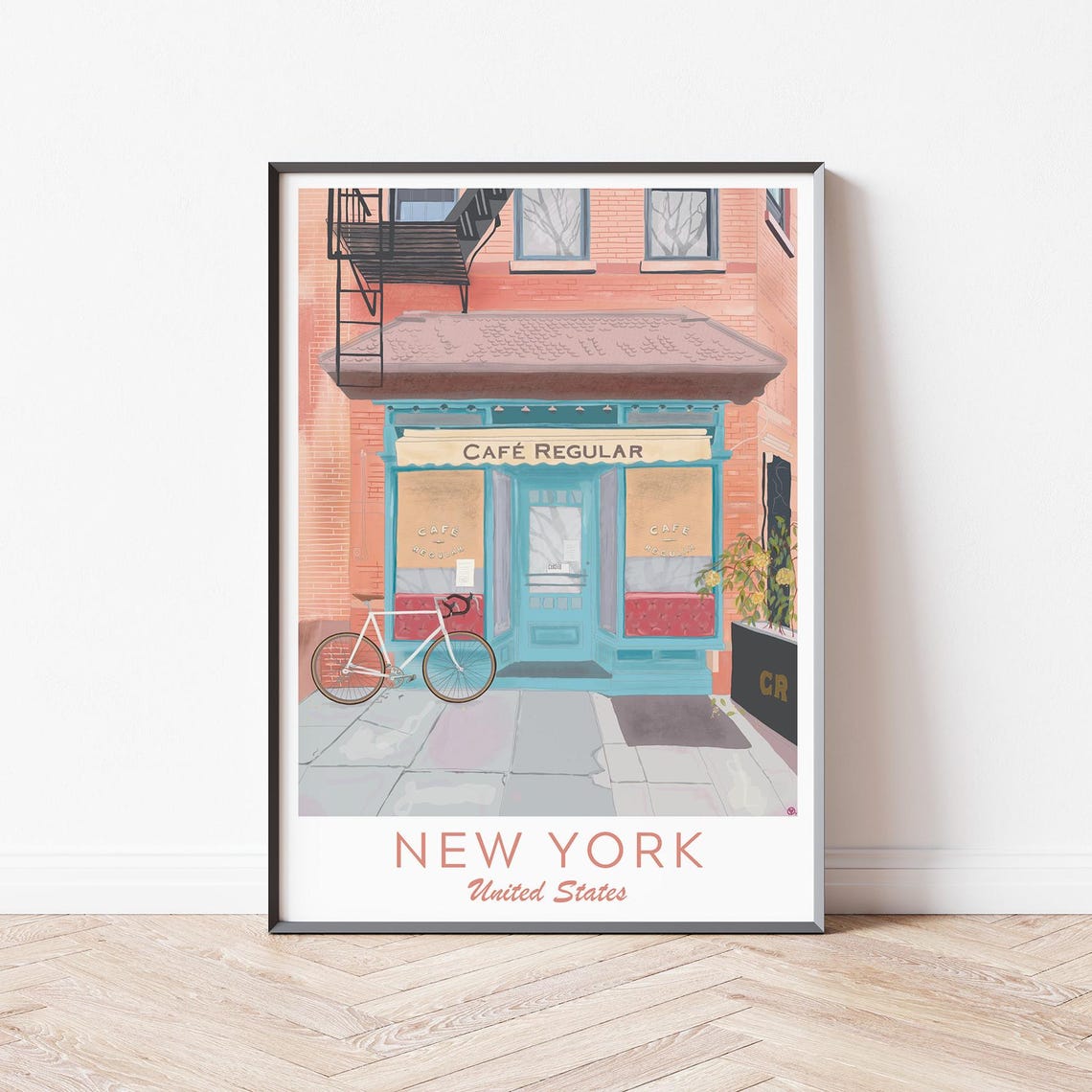 New York Cafe Illustration New York Coffeeshop Print Brooklyn Poster New York Print Greenwich Village Art New York City Wall Art - Image 3