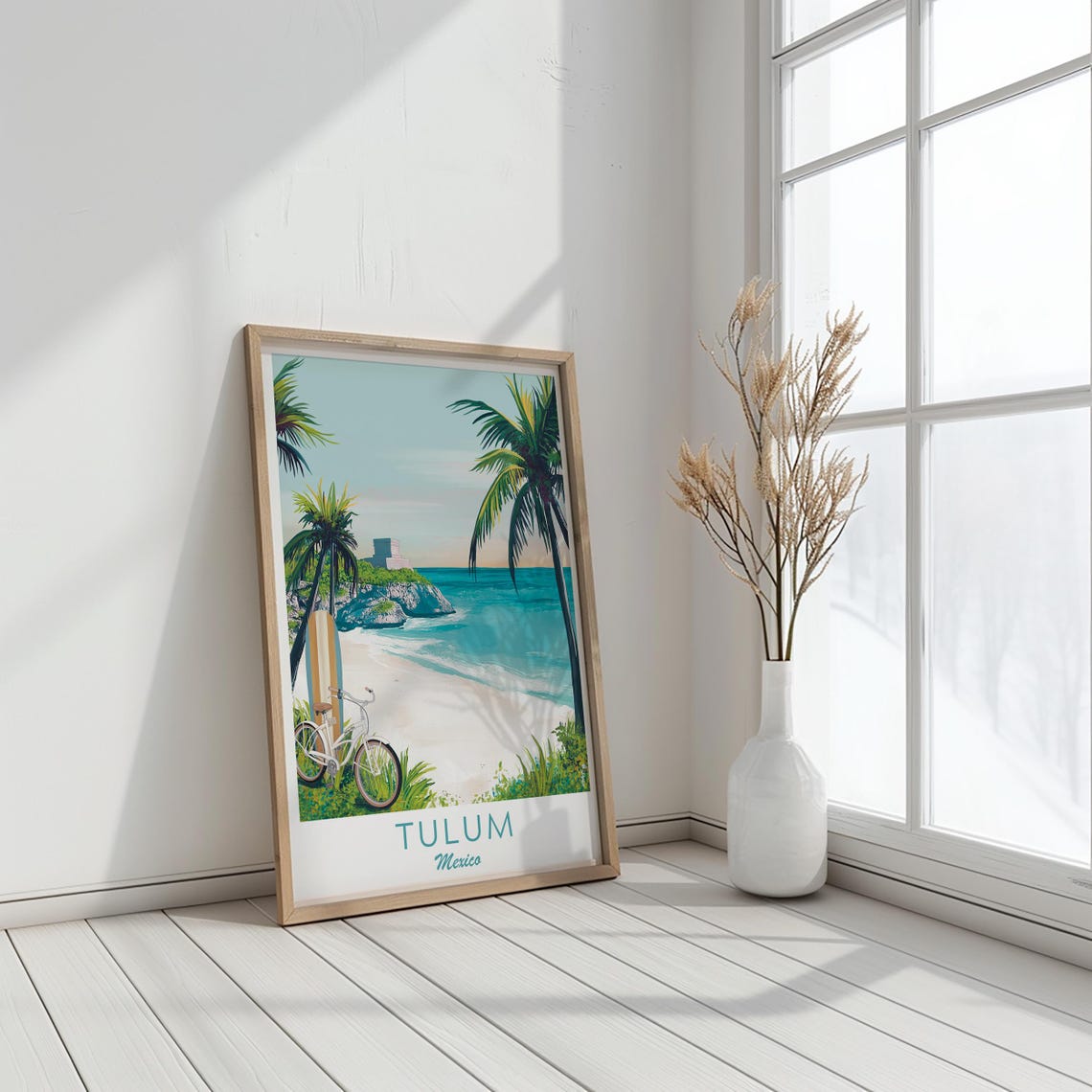 Tulum Mexico Beach Paradise Ruins Palm Trees Bicycle Surf Poster - Image 3