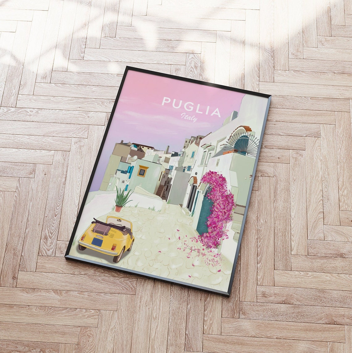Italy Travel Print Italy Puglia Travel Poster Puglia Illustration Vintage Fiat 500 Puglia Wall Art Oldtimer Illustration Puglia Art - Image 3