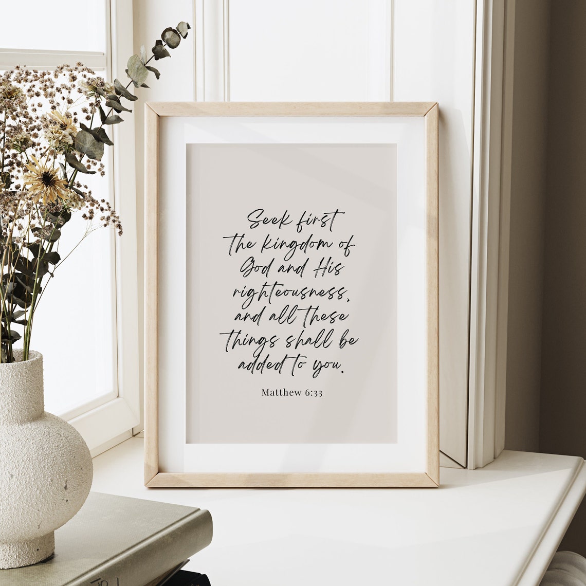 Seek First The Kingdom Matthew 6 33 Script Typography Faith Poster