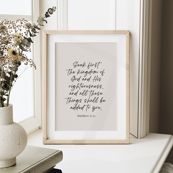 Matthew 633 Seek First The Kingdom Of God Bible Verse Wall Art Christian Home Dcor Scripture