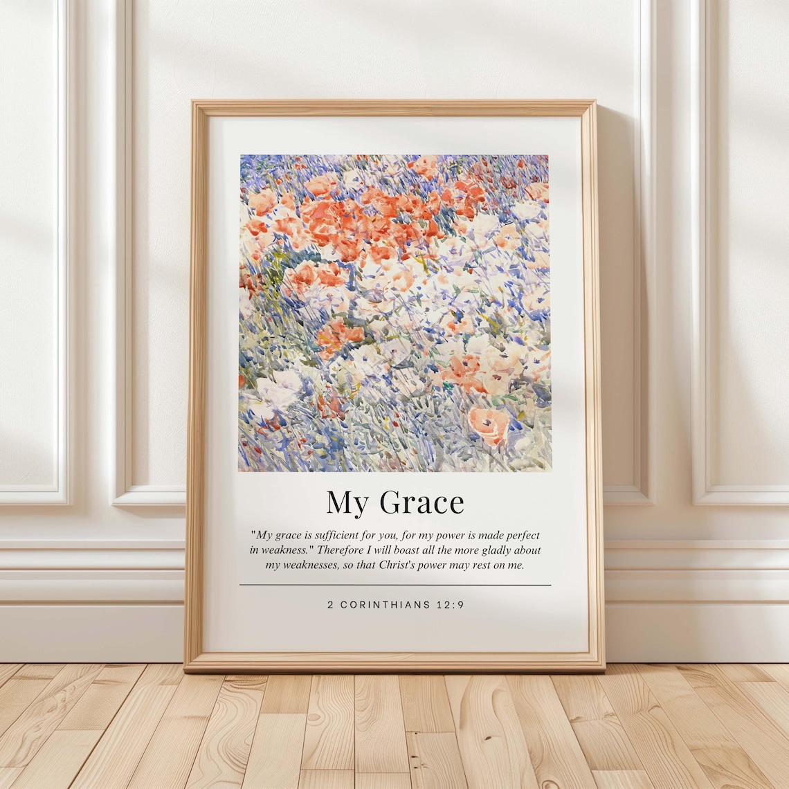 2 Corinthians 129 Floral Bible Verse Art Print