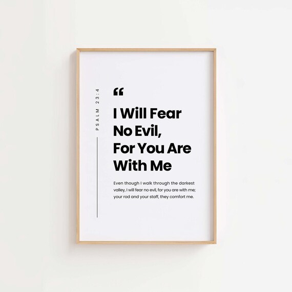 Psalm 234 Niv I Will Fear No Evil For You Are With Me Christian Home Dcor Modern Bible Verse Print Wall Art Scripture