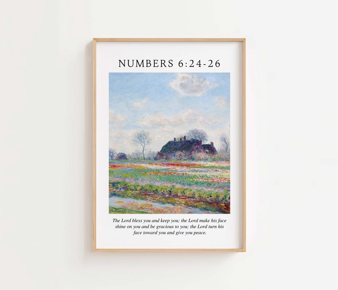 Numbers 6:24-26 Blessing Monet Style Flower Field Art Poster