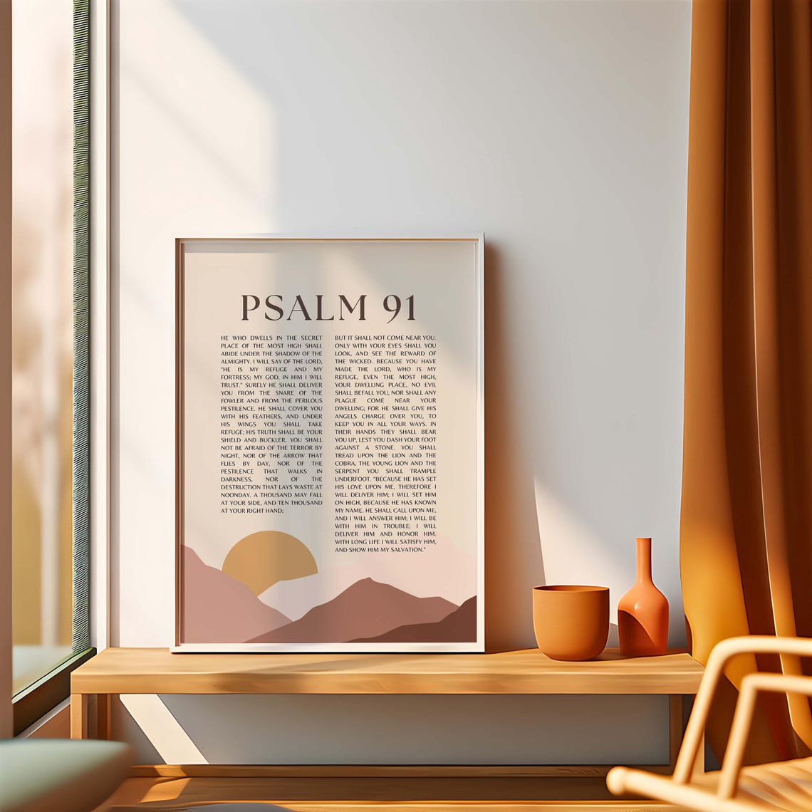 Psalm 91 Full Scripture Text Boho Desert Minimalist Art Poster