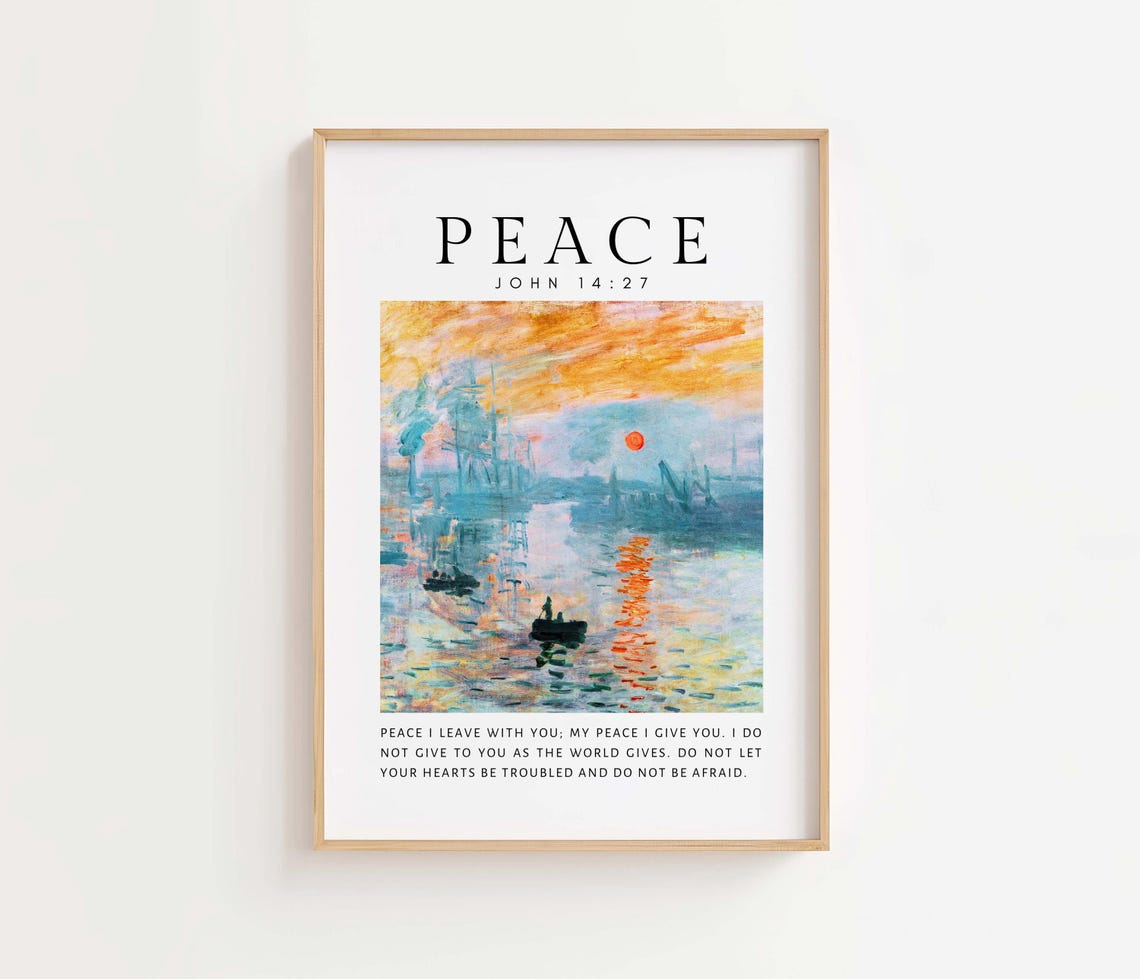 Peace John 14 27 Impressionist Sunrise Harbor Bible Verse Poster