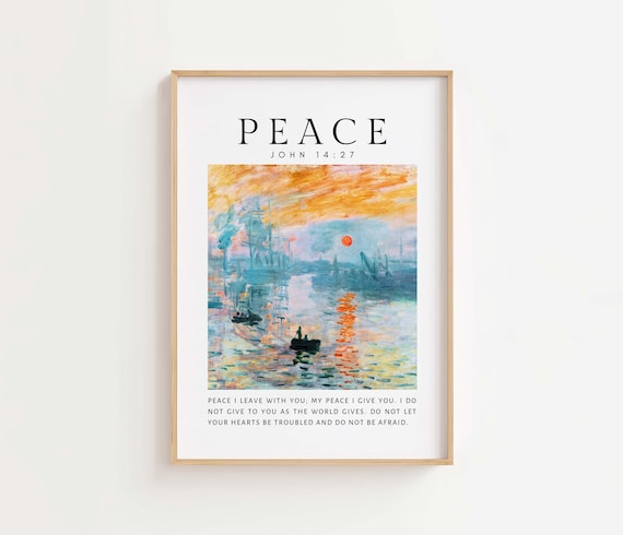 Peace John 14 27 Impressionist Sunrise Harbor Bible Verse Poster