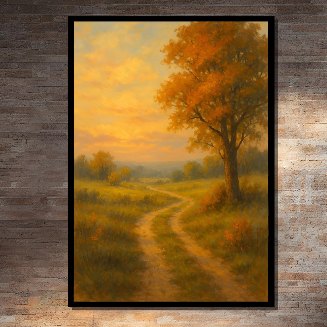 Serene Countryside Path Painting, Tranquil Landscape