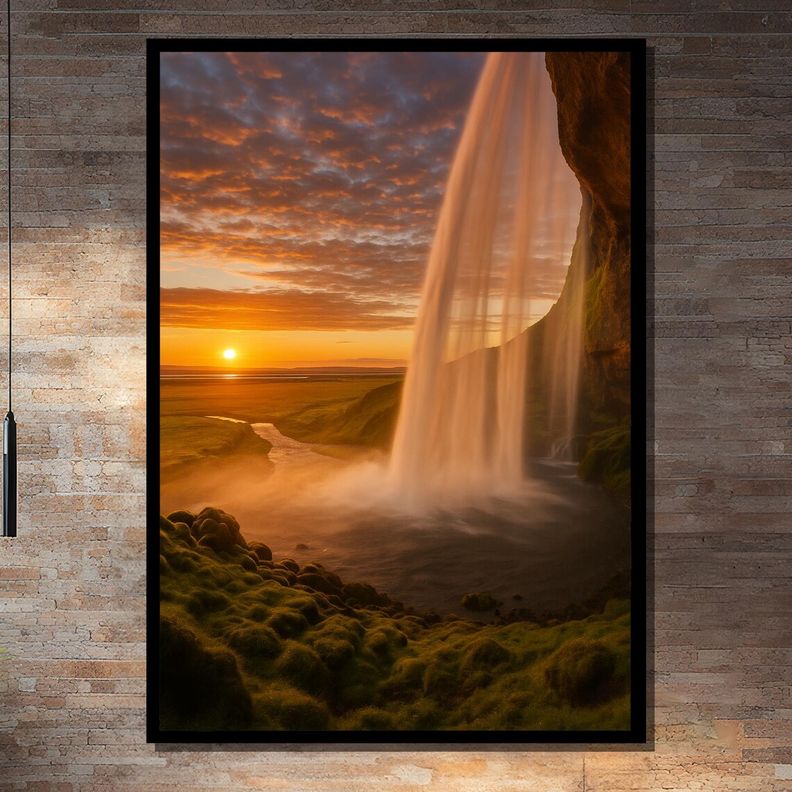 Sunset Waterfall View, Behind the Falls Art Print