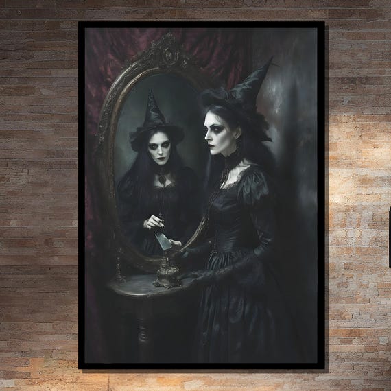 Dark Gothic Witch At Mirror Art Print