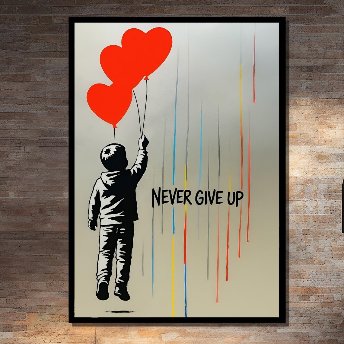 Never Give Up Inspirational Balloon Quote Art