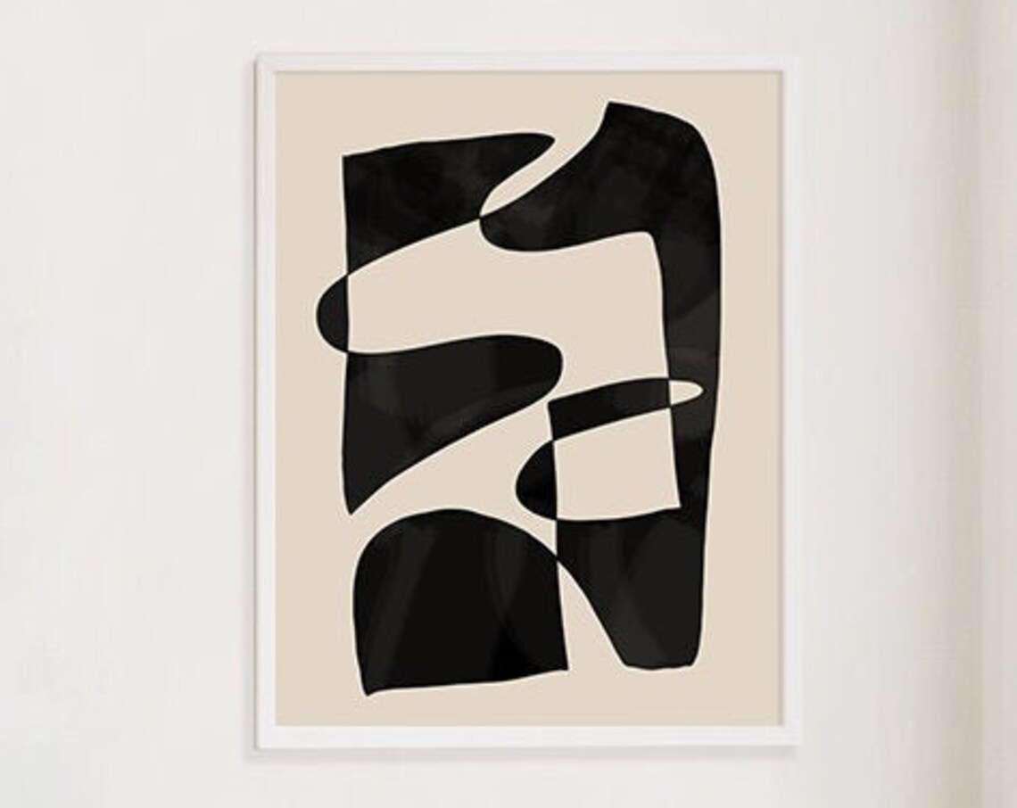 Beige Black Boho Abstract Print, Mid-Century Poster - Image 3