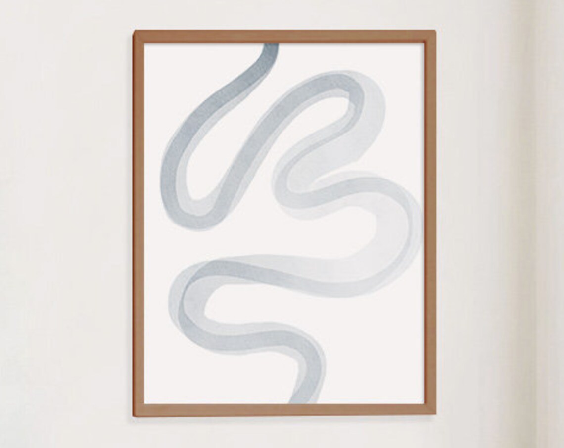 Blue Gray Watercolor Squiggle Minimal Zen Modern Abstract Poster - Image 4