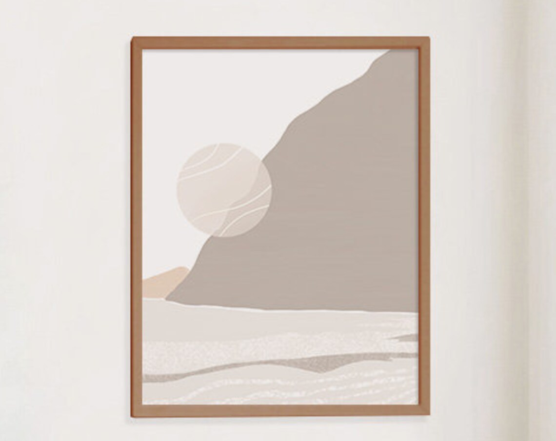Neutral Beige Mountain Moon Minimalist Landscape Painting Poster - Image 4