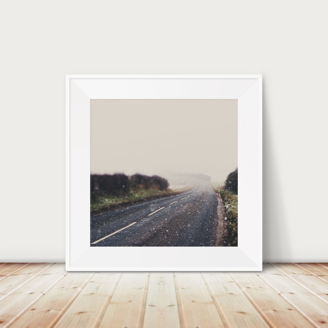 Snowy Country Road In Winter Fog Moody Landscape Photo Poster