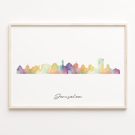 Jerusalem Israel Rainbow Wash Watercolor Skyline Cityscape Poster