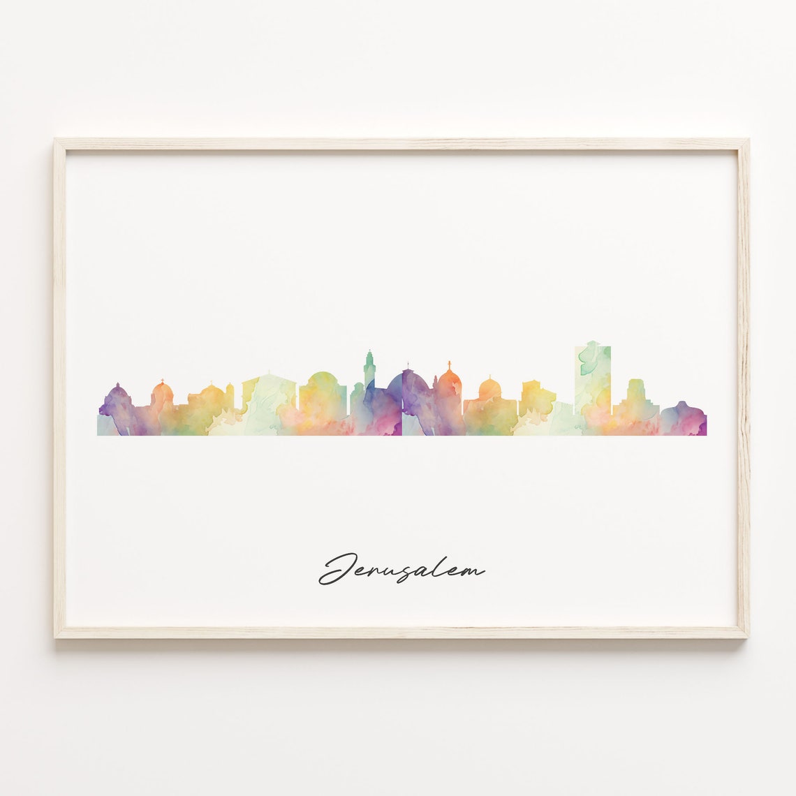 Jerusalem Israel Rainbow Wash Watercolor Skyline Cityscape Poster
