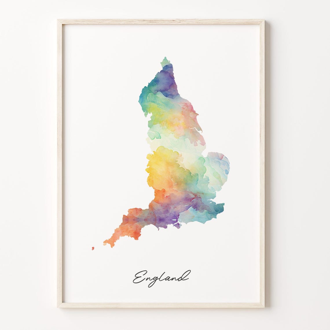 England Watercolor Map Colorful Country Silhouette Artwork Poster
