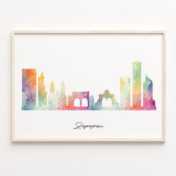 Zapopan Mexico Pastel Watercolor Skyline Cityscape Art Poster