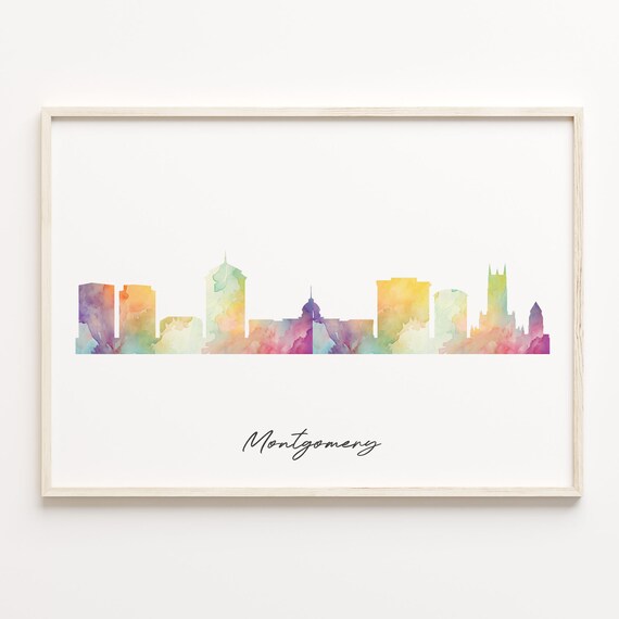 Montgomery Alabama Watercolor Skyline Cityscape Travel Poster