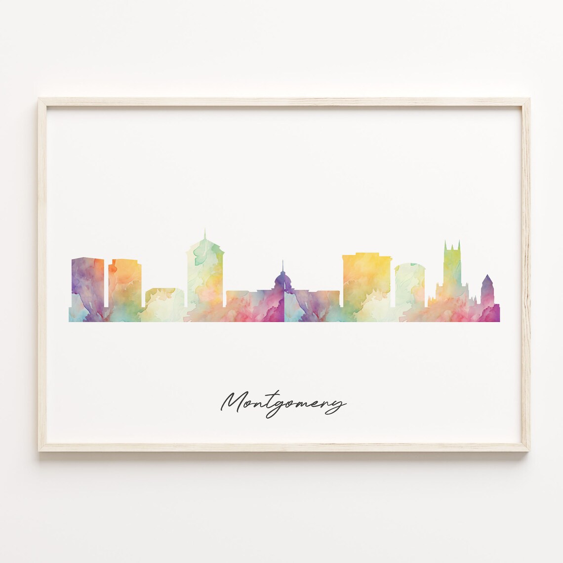 Montgomery Alabama Watercolor Skyline Cityscape Travel Poster