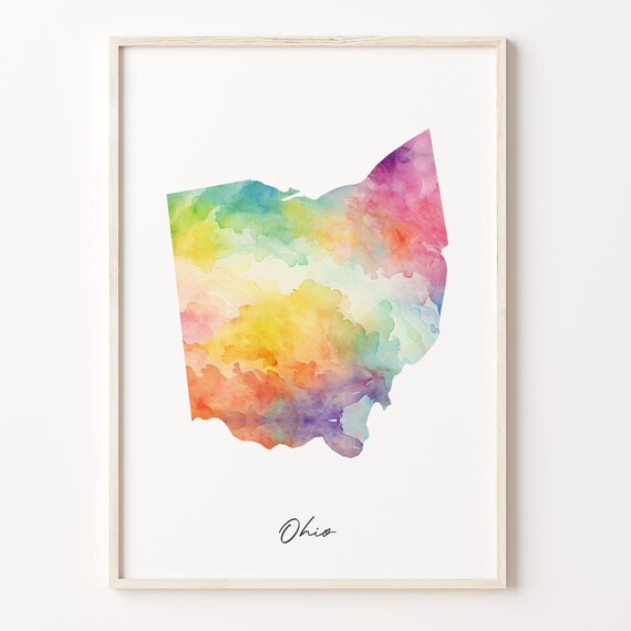 Ohio Watercolor State Map Artwork Vibrant US Decor Poster Art