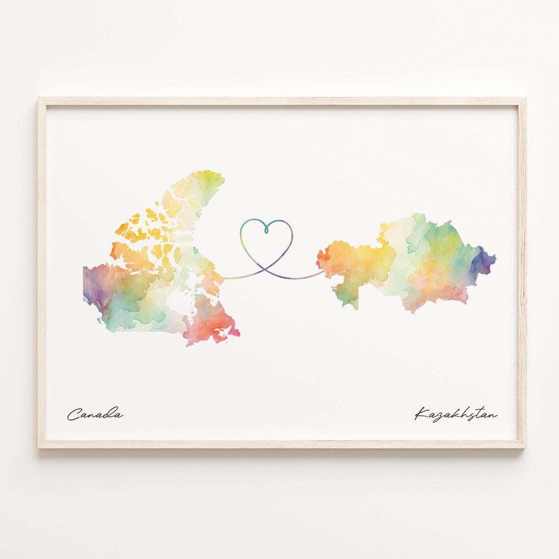 Canada to Kazakhstan Watercolor Map Poster, Travel