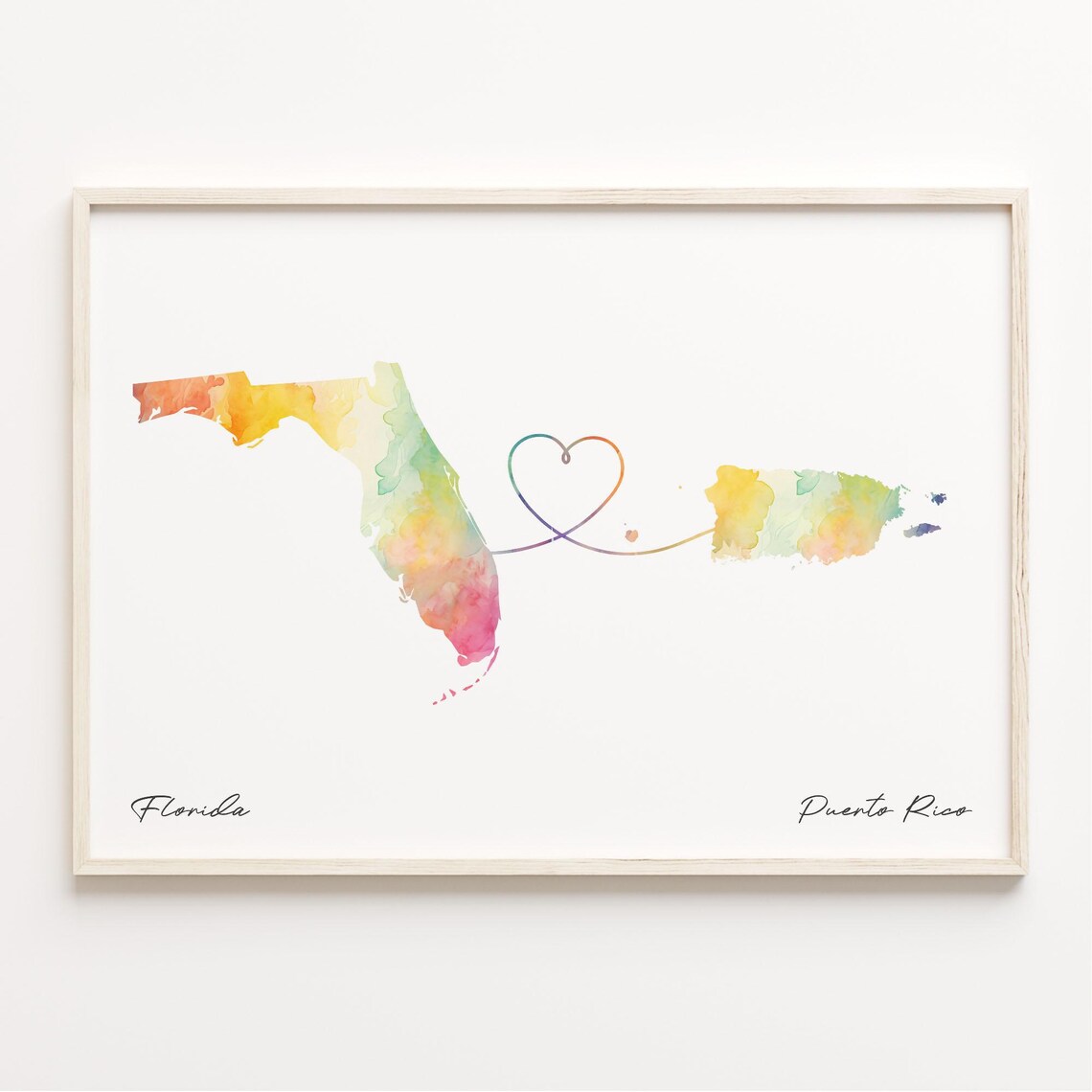 Florida To Puerto Rico Watercolor Map Art Print