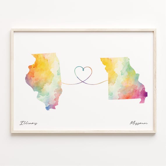 Illinois To Missouri Print Watercolor Map Poster Missourian Gift Travel Wall Art Adventure Awaits C231479
