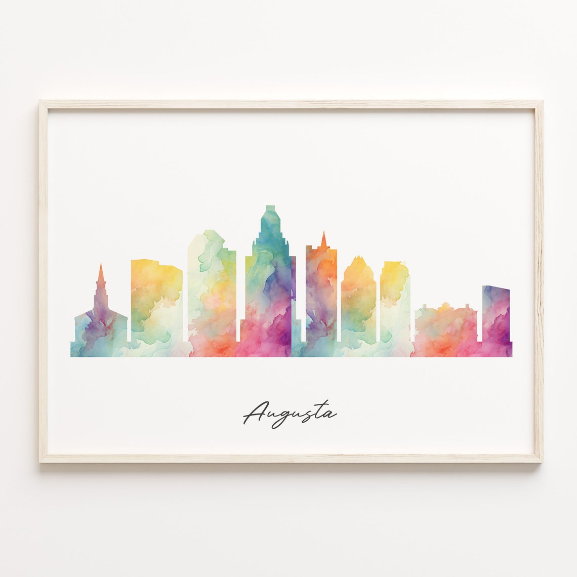 Augusta Watercolor Skyline Cityscape Rainbow Silhouette Poster